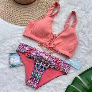 Luli Fama Lace Up Bralette and Lil Gem Lace Up Bottom